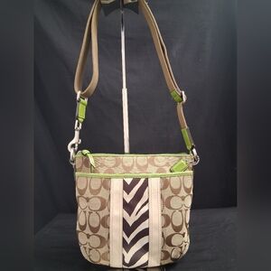 Coach Signature Shoulder Bag Tan & Brown W/ Zebra Stripe